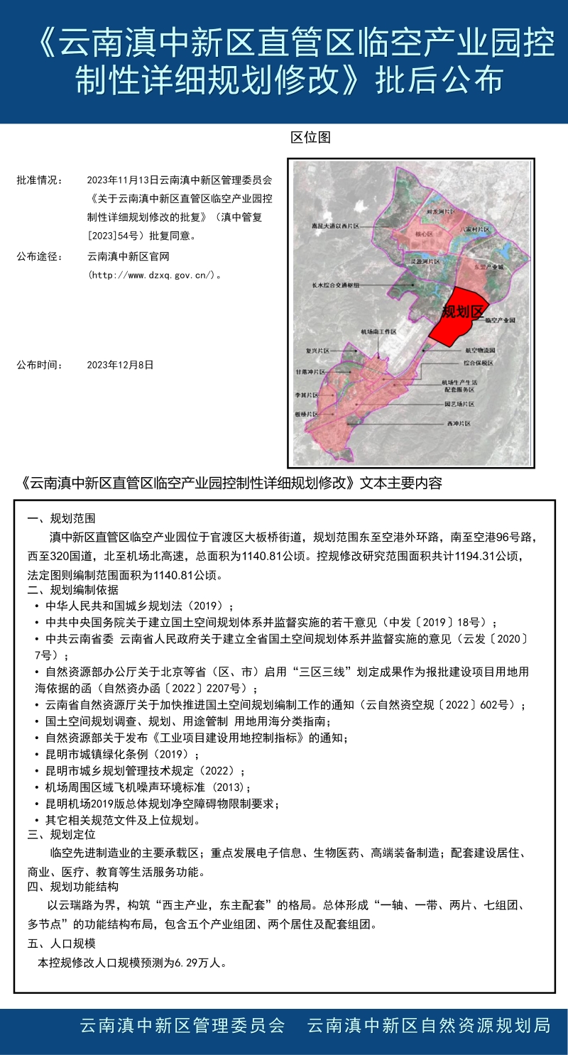 云南滇中新区直管区临空产业园控制性详细规划修改批后公布_01